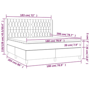 Κρεβάτι Boxspring με Στρώμα & LED Σκ. Γκρι 180x200εκ. Βελούδινο