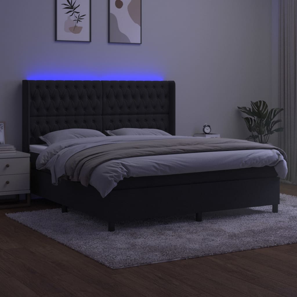 Κρεβάτι Boxspring με Στρώμα & LED Μαύρο 180x200 εκ. Βελούδινο