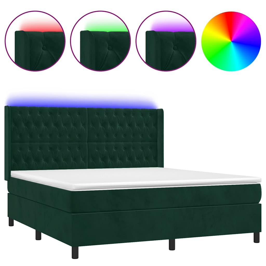 Κρεβάτι Boxspring με Στρώμα & LED Σκ. Πράσινο 180x200εκ Βελούδο - Pakobazaar