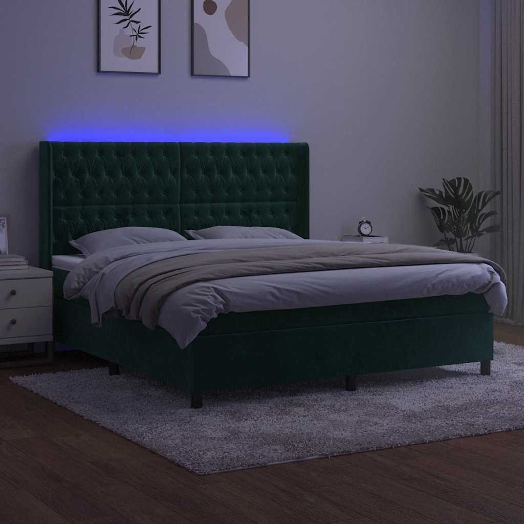 Κρεβάτι Boxspring με Στρώμα & LED Σκ. Πράσινο 180x200εκ Βελούδο - Pakobazaar