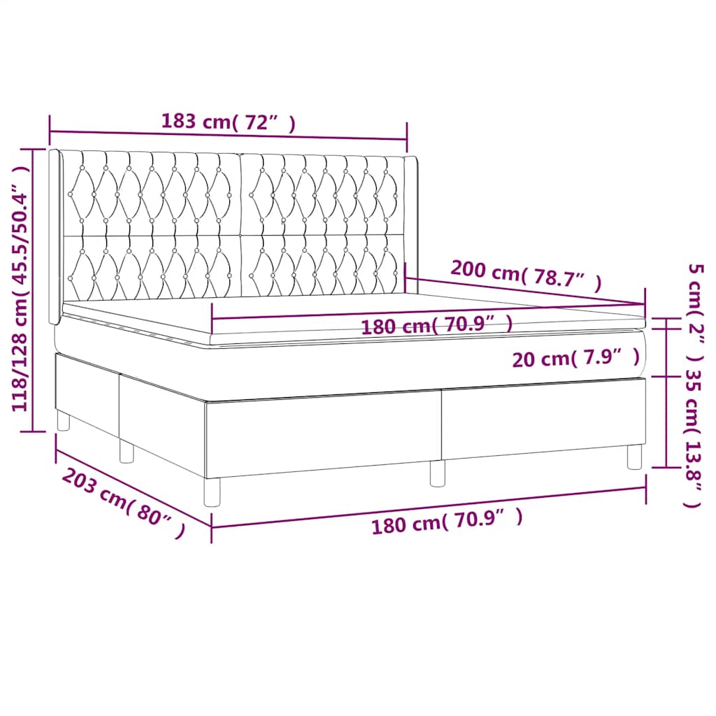 Κρεβάτι Boxspring με Στρώμα & LED Σκ. Πράσινο 180x200εκ Βελούδο - Pakobazaar