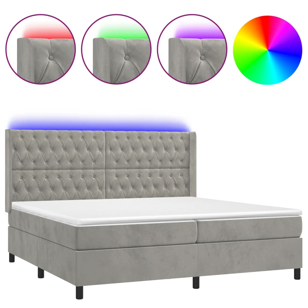 Κρεβάτι Boxspring με Στρώμα & LED Αν.Γκρι 200x200 εκ. Βελούδινο