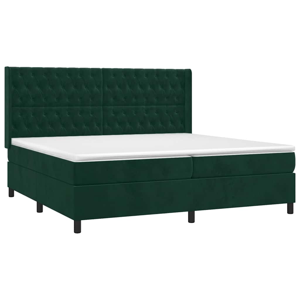 Κρεβάτι Boxspring με Στρώμα & LED Σκ. Πράσινο 200x200εκ Βελούδο - Pakobazaar
