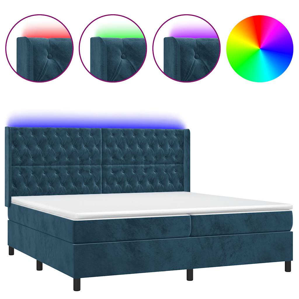 Κρεβάτι Boxspring με Στρώμα & LED Σκ. Μπλε 200x200εκ. Βελούδινο - Pakobazaar
