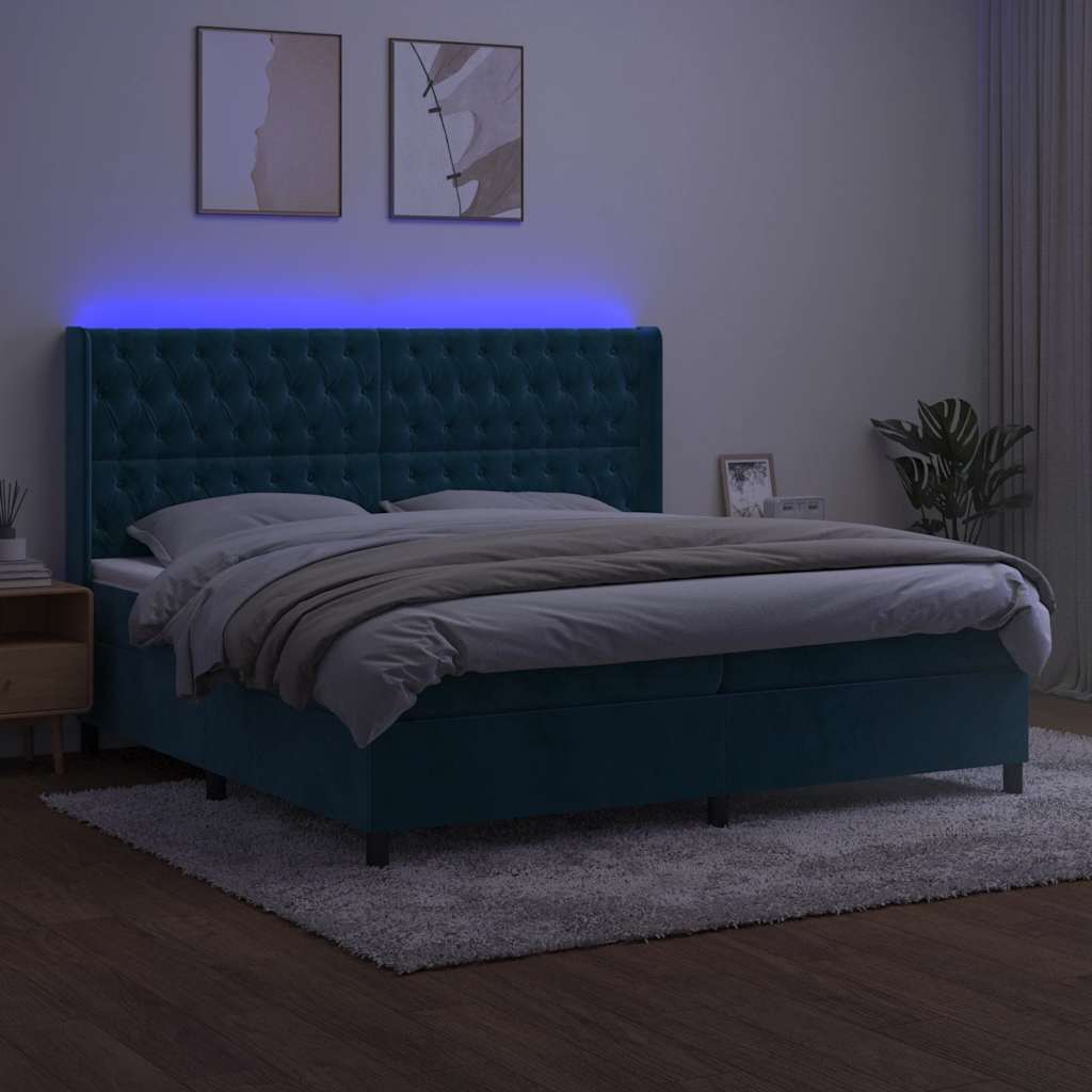 Κρεβάτι Boxspring με Στρώμα & LED Σκ. Μπλε 200x200εκ. Βελούδινο - Pakobazaar