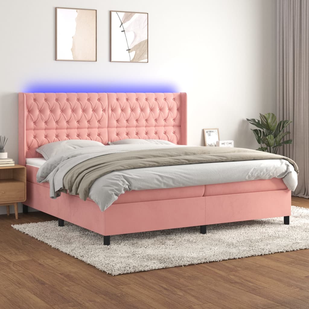 Κρεβάτι Boxspring με Στρώμα & LED Ροζ 200x200 εκ. Βελούδινο