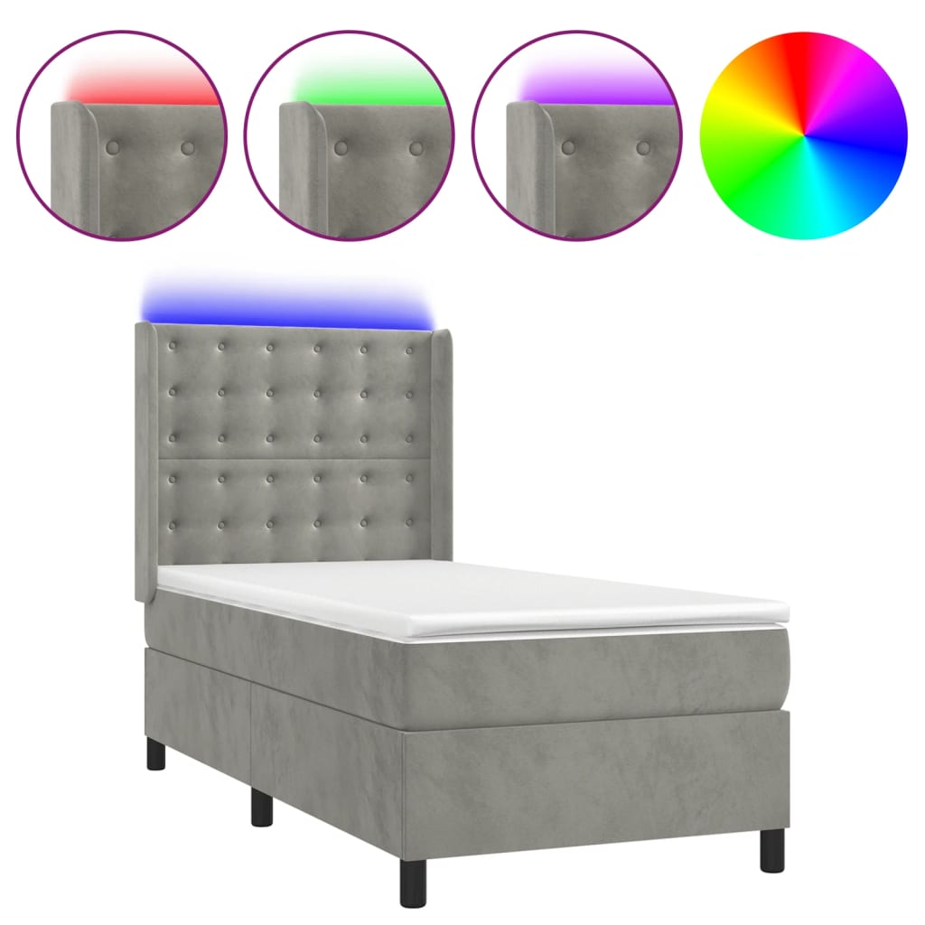 Κρεβάτι Boxspring με Στρώμα & LED Αν.Γκρι 80x200 εκ. Βελούδινο