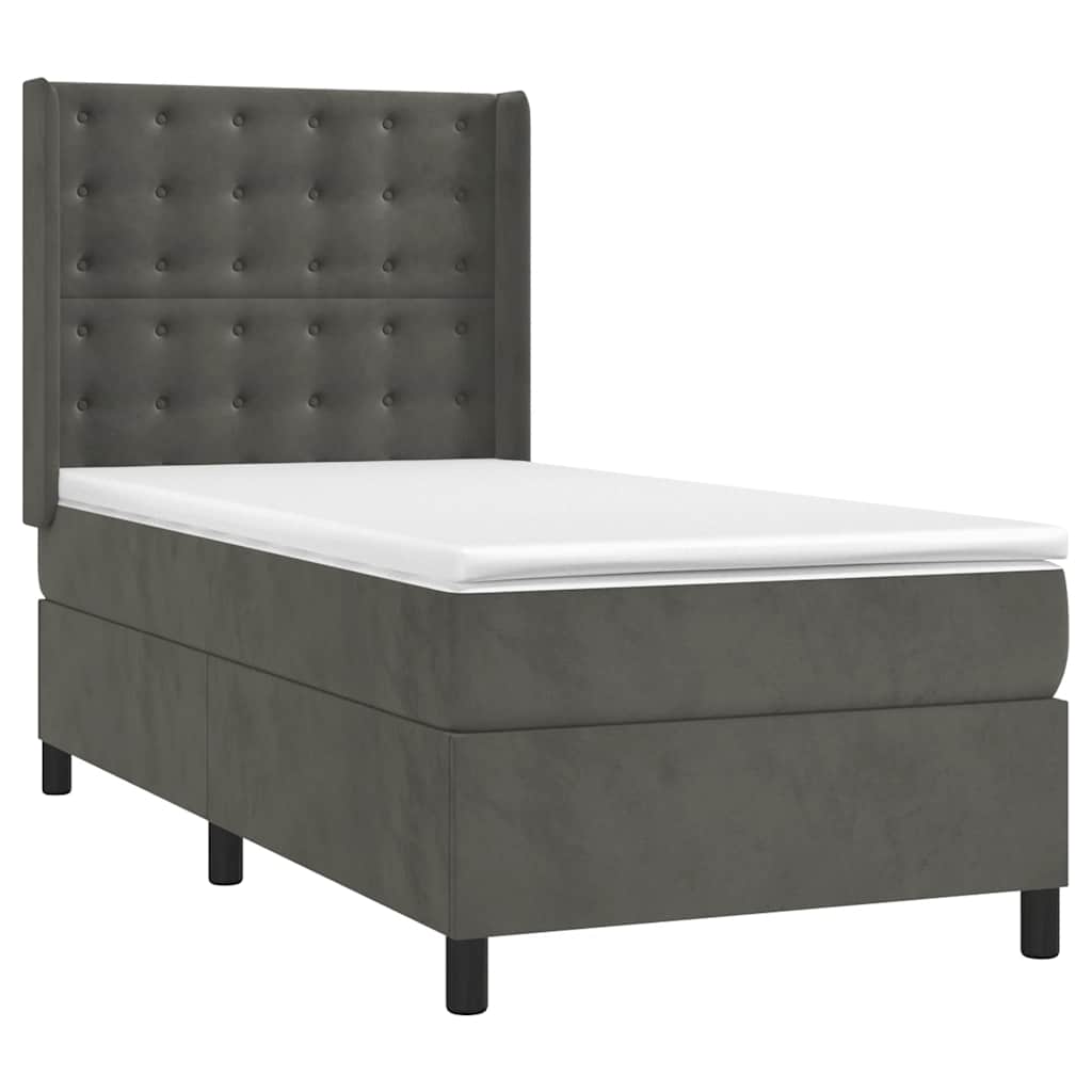 Κρεβάτι Boxspring με Στρώμα & LED Σκ. Γκρι 80x200 εκ. Βελούδινο