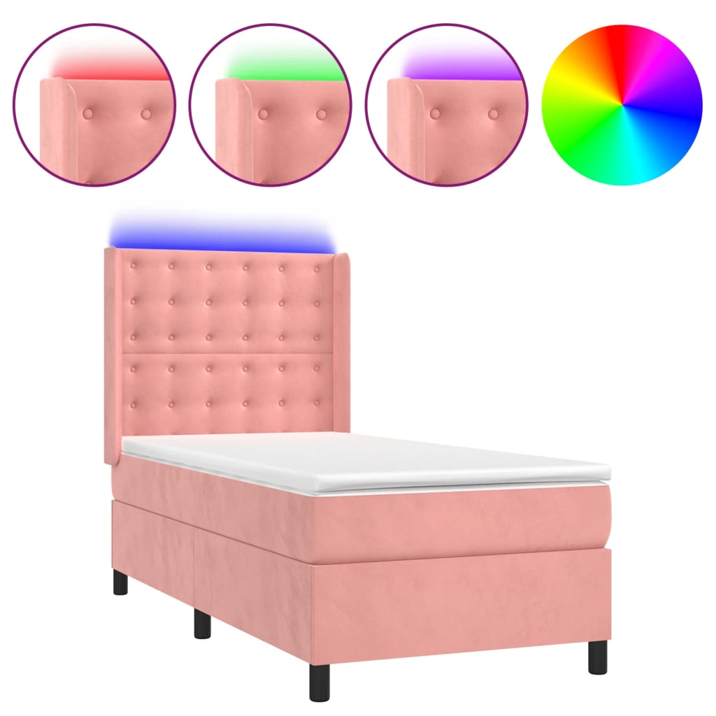 Κρεβάτι Boxspring με Στρώμα & LED Ροζ 80 x 200 εκ. Βελούδινο