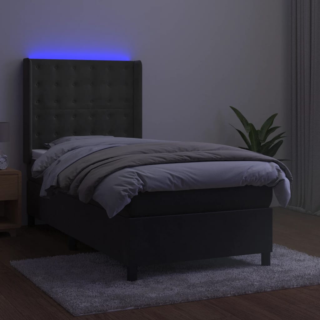 Κρεβάτι Boxspring με Στρώμα & LED Σκ. Γκρι 90x190 εκ. Βελούδινο