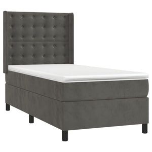Κρεβάτι Boxspring με Στρώμα & LED Σκ. Γκρι 90x190 εκ. Βελούδινο