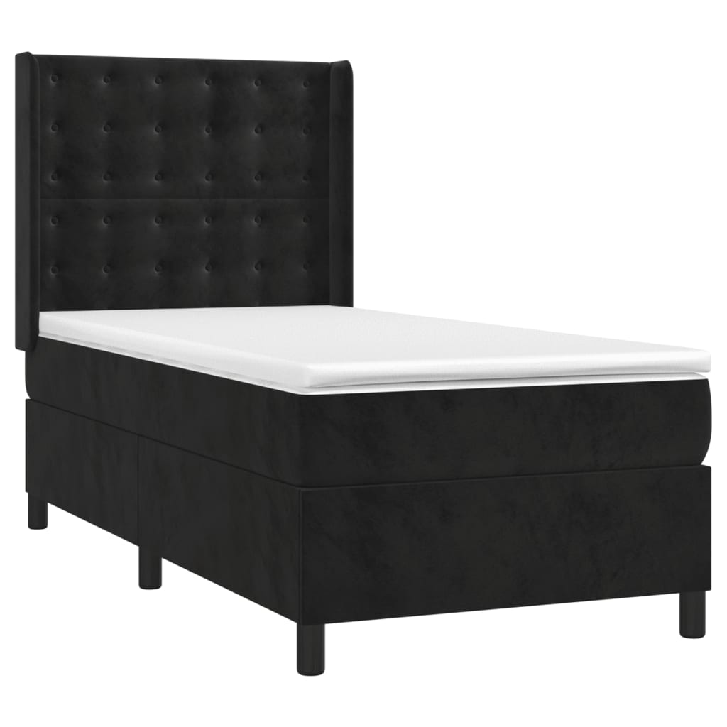 Κρεβάτι Boxspring με Στρώμα & LED Μαύρο 90x190 εκ. Βελούδινο - Pakobazaar
