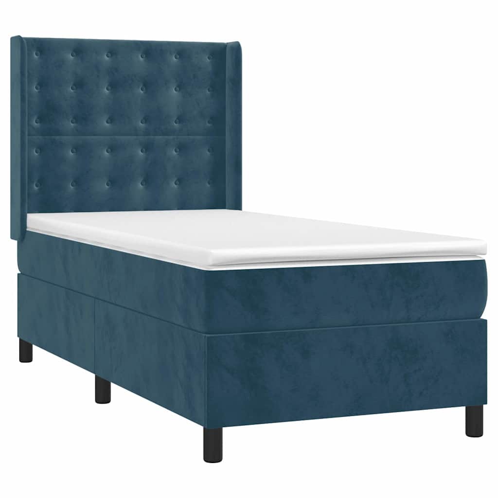 Κρεβάτι Boxspring με Στρώμα & LED Σκ. Μπλε 90x200 εκ. Βελούδινο - Pakobazaar