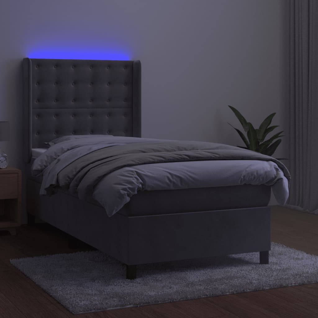 Κρεβάτι Boxspring με Στρώμα & LED Αν.Γκρι 100x200 εκ. Βελούδινο