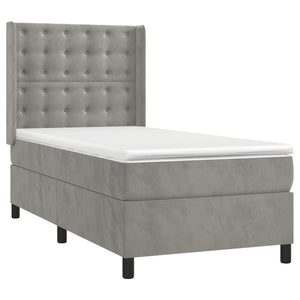 Κρεβάτι Boxspring με Στρώμα & LED Αν.Γκρι 100x200 εκ. Βελούδινο