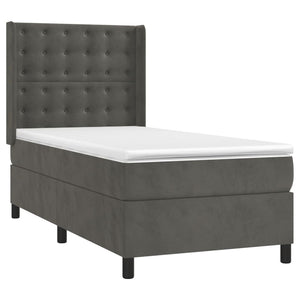 Κρεβάτι Boxspring με Στρώμα & LED Σκ. Γκρι 100x200εκ. Βελούδινο