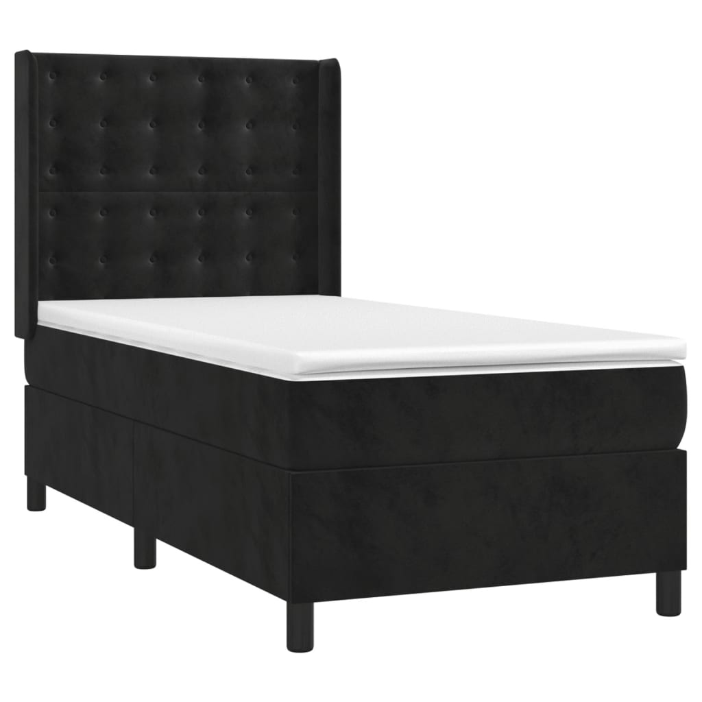 Κρεβάτι Boxspring με Στρώμα & LED Μαύρο 100x200 εκ. Βελούδινο - Pakobazaar