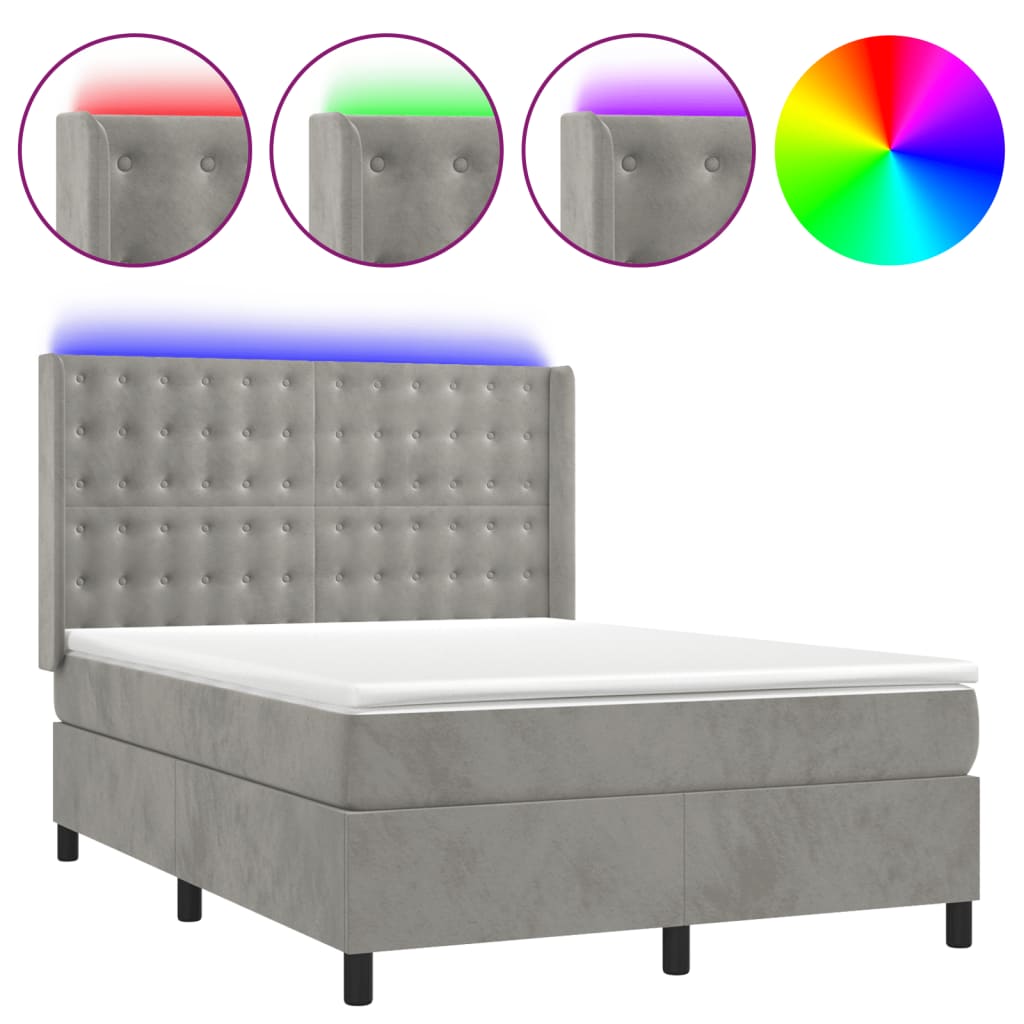 Κρεβάτι Boxspring με Στρώμα&LED Αν. Γκρι 140x190 εκ. Βελούδινο - Pakobazaar