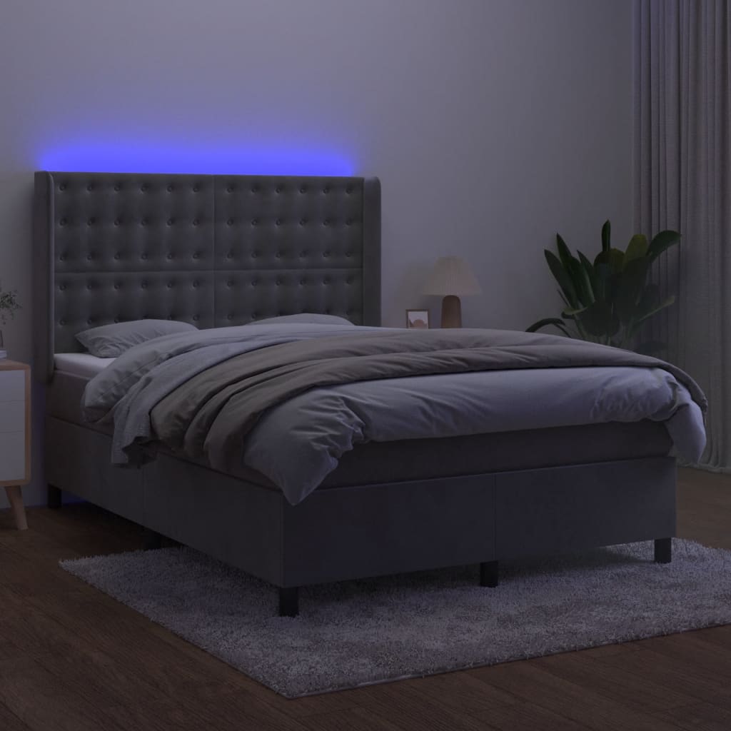 Κρεβάτι Boxspring με Στρώμα&LED Αν. Γκρι 140x190 εκ. Βελούδινο - Pakobazaar
