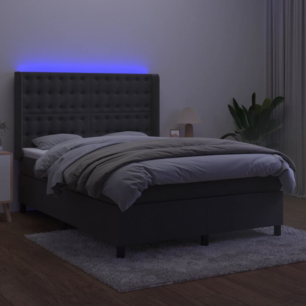 Κρεβάτι Boxspring με Στρώμα & LED Σκ. Γκρι 140x190εκ. Βελούδινο