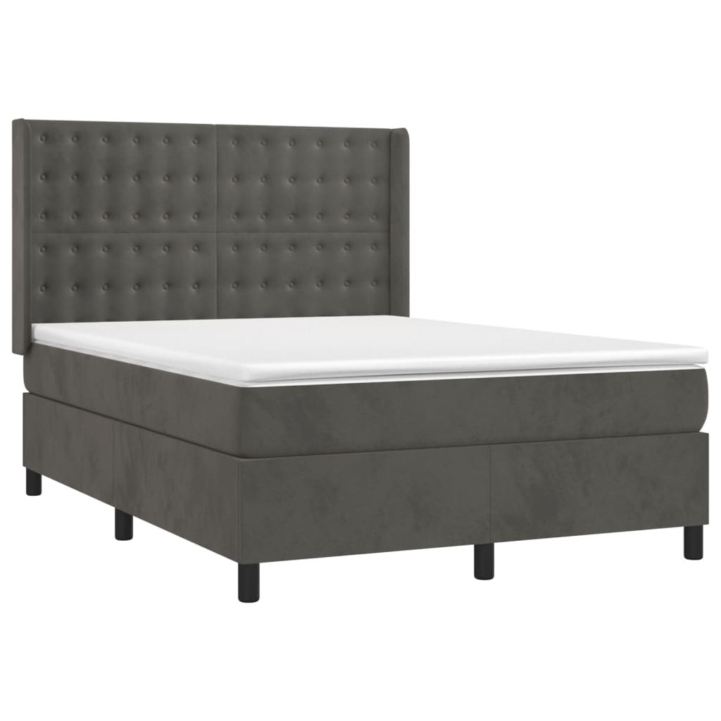 Κρεβάτι Boxspring με Στρώμα & LED Σκ. Γκρι 140x190εκ. Βελούδινο