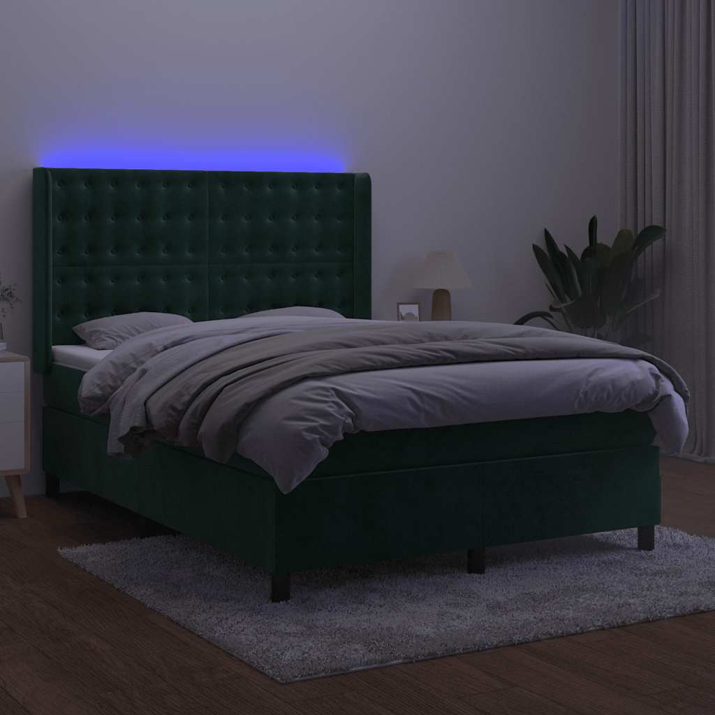 Κρεβάτι Boxspring με Στρώμα & LED Σκ. Πράσινο 140x190εκ Βελούδο - Pakobazaar
