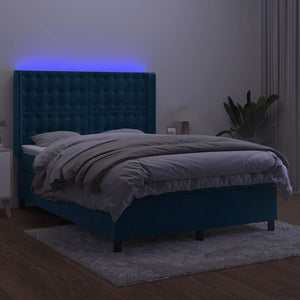 Κρεβάτι Boxspring με Στρώμα & LED Σκ. Μπλε 140x190εκ. Βελούδινο - Pakobazaar