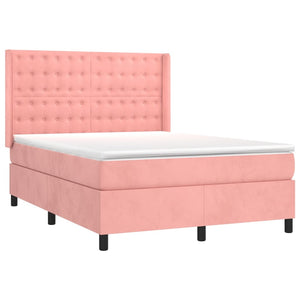Κρεβάτι Boxspring με Στρώμα & LED Ροζ 140x190 εκ. Βελούδινο