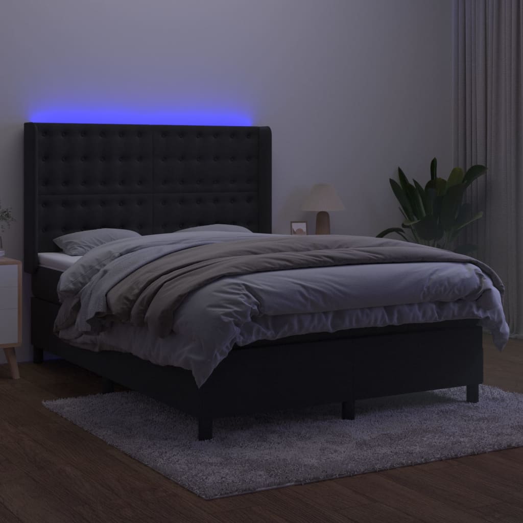 Κρεβάτι Boxspring με Στρώμα & LED Μαύρο 140x200 εκ. Βελούδινο - Pakobazaar