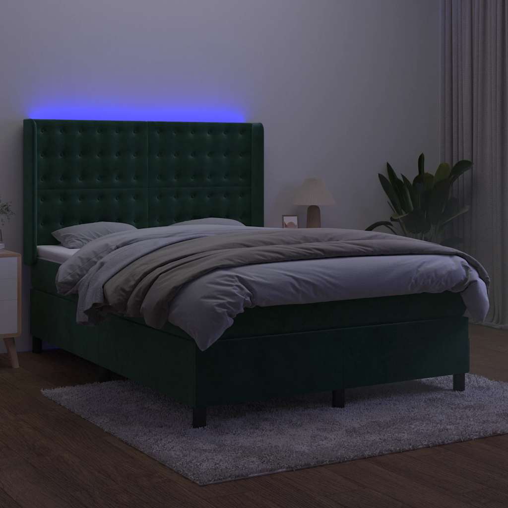 Κρεβάτι Boxspring με Στρώμα & LED Σκ. Πράσινο 140x200εκ Βελούδο - Pakobazaar