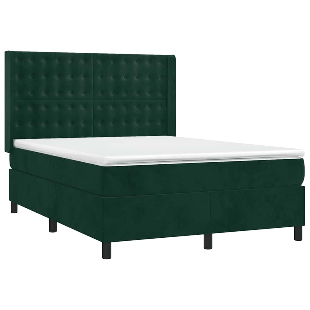 Κρεβάτι Boxspring με Στρώμα & LED Σκ. Πράσινο 140x200εκ Βελούδο - Pakobazaar