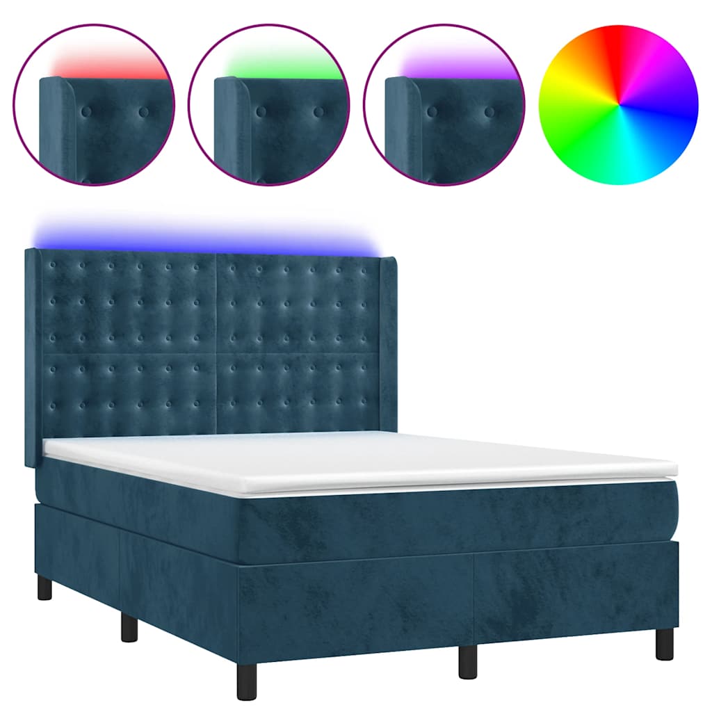 Κρεβάτι Boxspring με Στρώμα & LED Σκ. Μπλε 140x200εκ. Βελούδινο - Pakobazaar