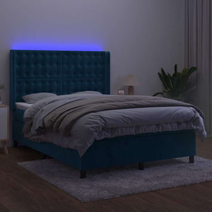 Κρεβάτι Boxspring με Στρώμα & LED Σκ. Μπλε 140x200εκ. Βελούδινο - Pakobazaar