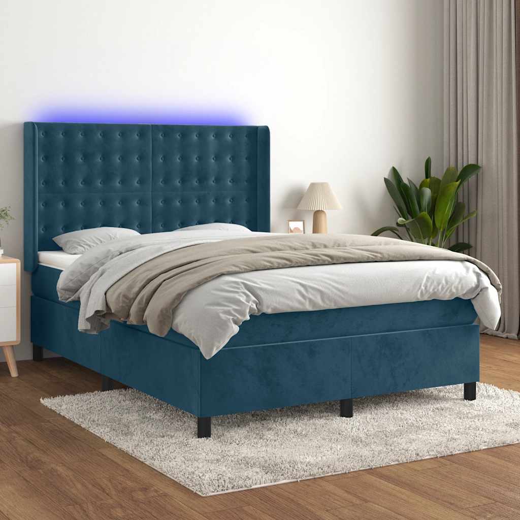 Κρεβάτι Boxspring με Στρώμα & LED Σκ. Μπλε 140x200εκ. Βελούδινο - Pakobazaar