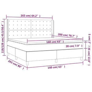 Κρεβάτι Boxspring με Στρώμα & LED Αν.Γκρι 160x200 εκ. Βελούδινο