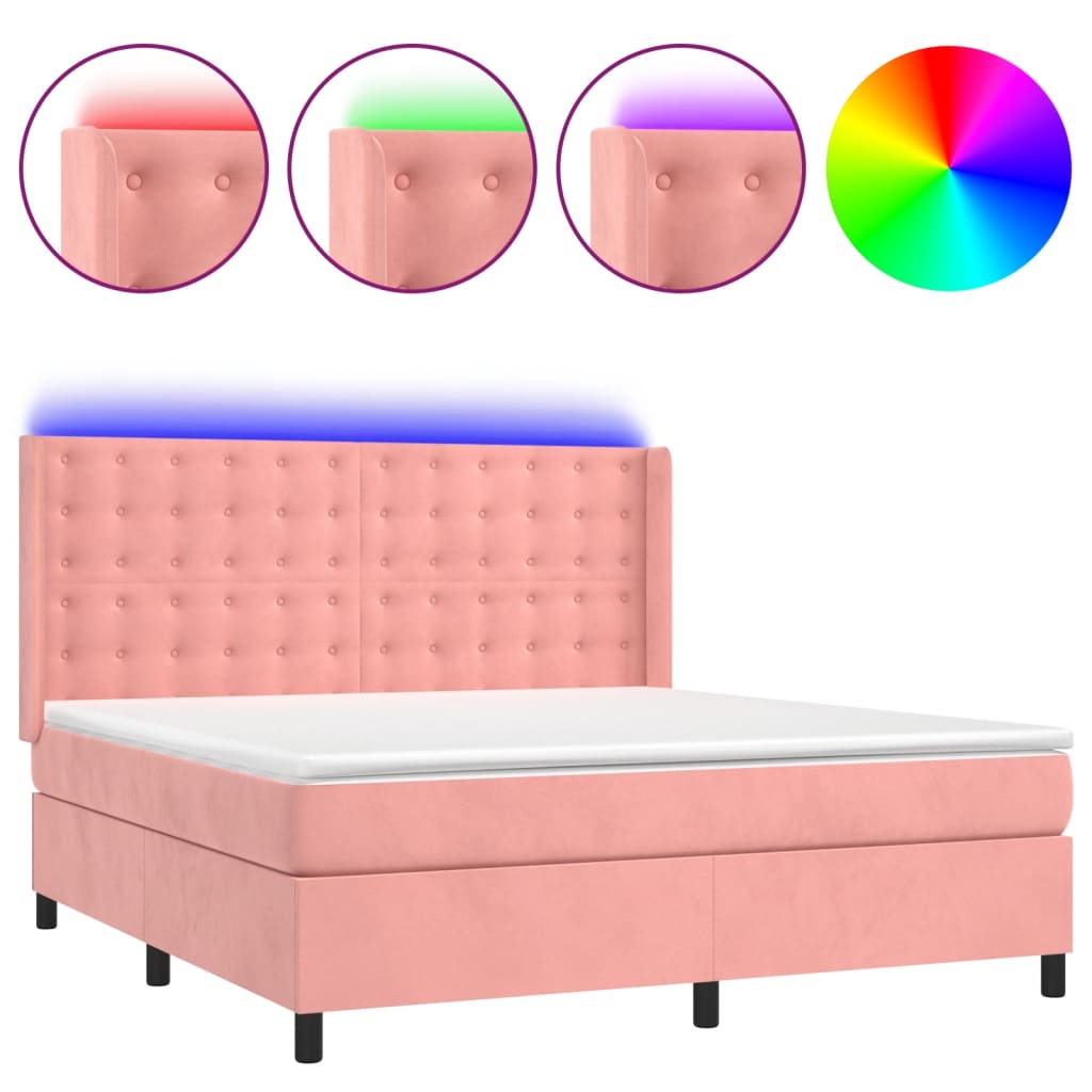 Κρεβάτι Boxspring με Στρώμα & LED Ροζ 160x200 εκ. Βελούδινο