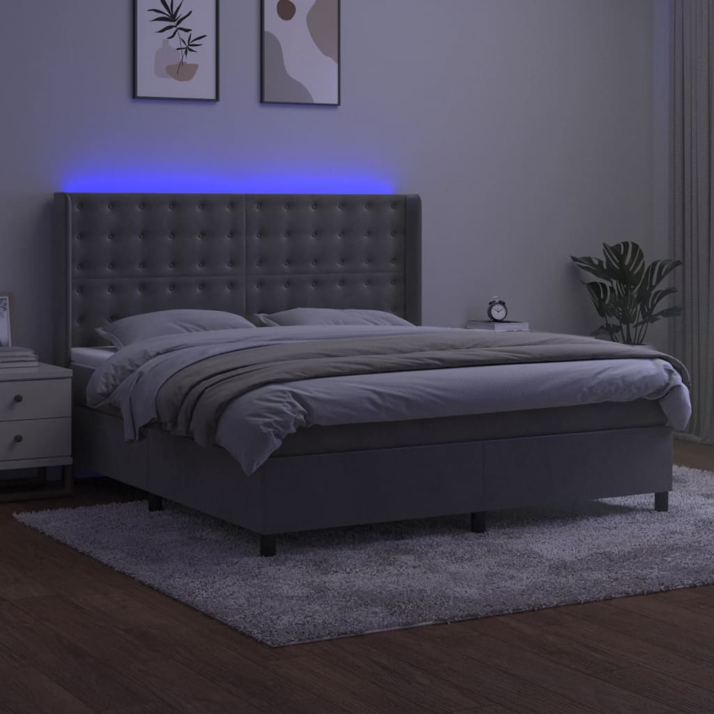 Κρεβάτι Boxspring με Στρώμα & LED Αν.Γκρι 180x200 εκ. Βελούδινο