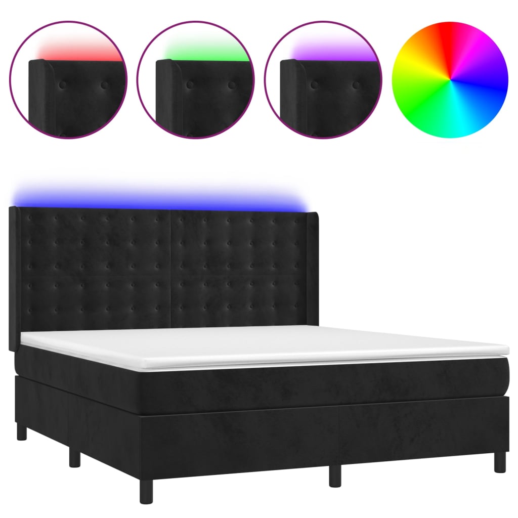 Κρεβάτι Boxspring με Στρώμα & LED Μαύρο 180x200 εκ. Βελούδινο