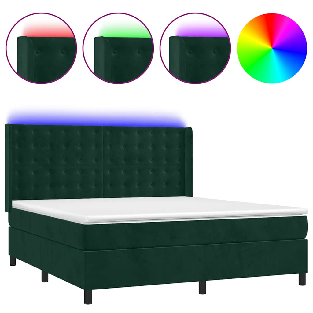 Κρεβάτι Boxspring με Στρώμα & LED Σκ. Πράσινο 180x200εκ Βελούδο - Pakobazaar