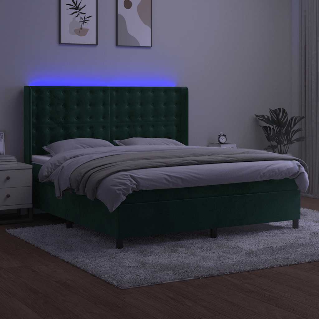 Κρεβάτι Boxspring με Στρώμα & LED Σκ. Πράσινο 180x200εκ Βελούδο - Pakobazaar