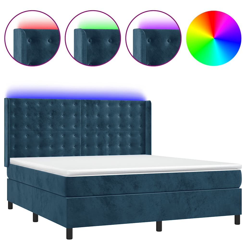 Κρεβάτι Boxspring με Στρώμα & LED Σκ. Μπλε 180x200εκ. Βελούδινο - Pakobazaar
