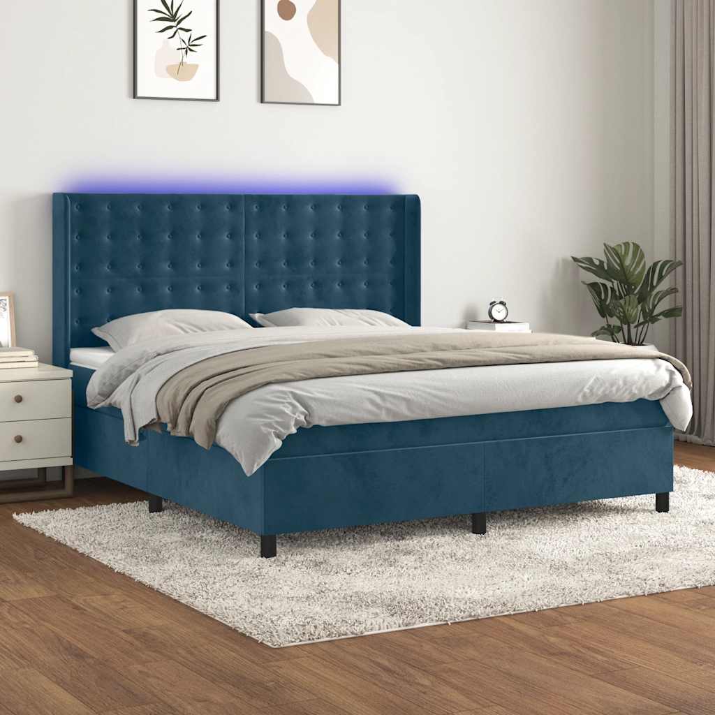 Κρεβάτι Boxspring με Στρώμα & LED Σκ. Μπλε 180x200εκ. Βελούδινο - Pakobazaar