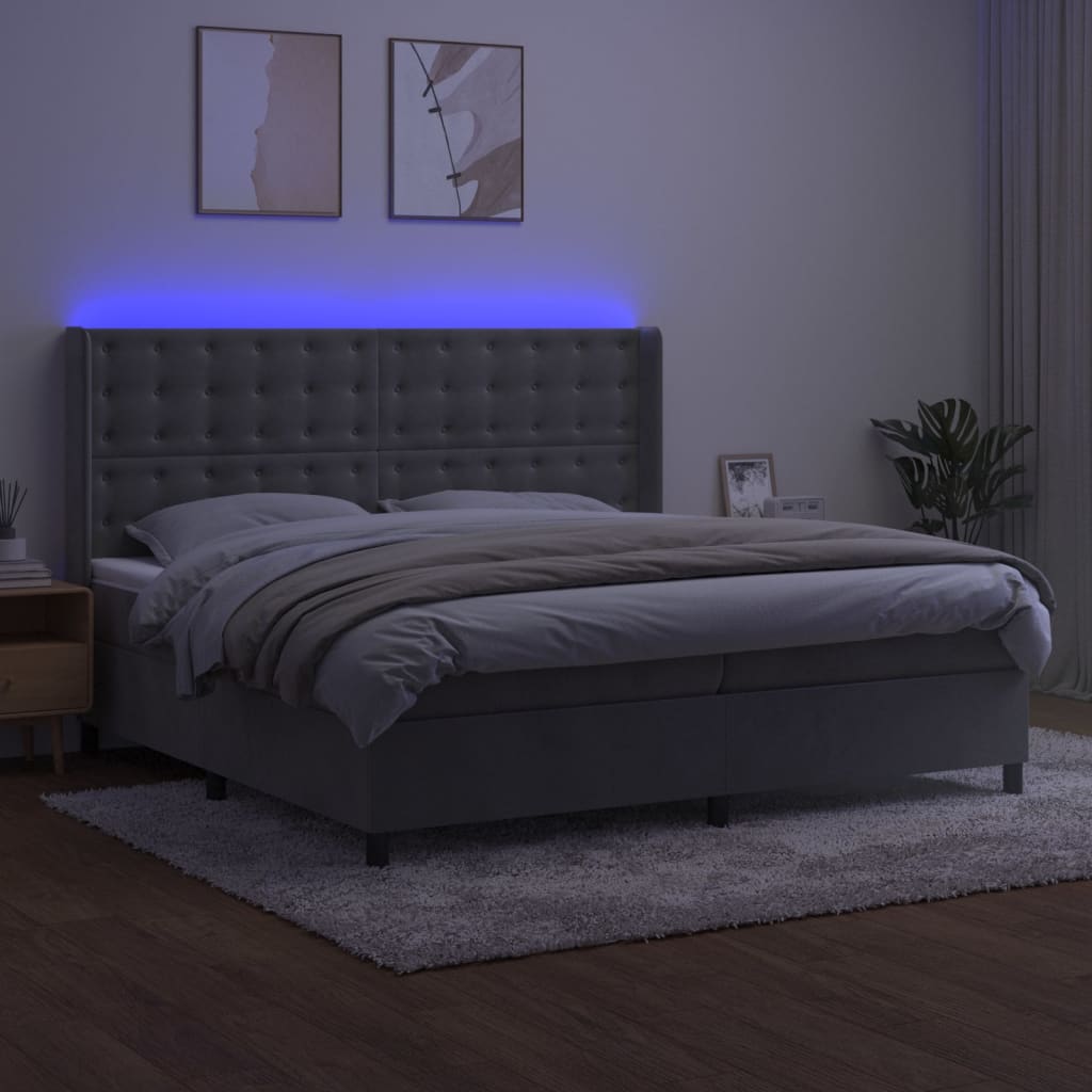 Κρεβάτι Boxspring με Στρώμα & LED Αν.Γκρι 200x200 εκ. Βελούδινο