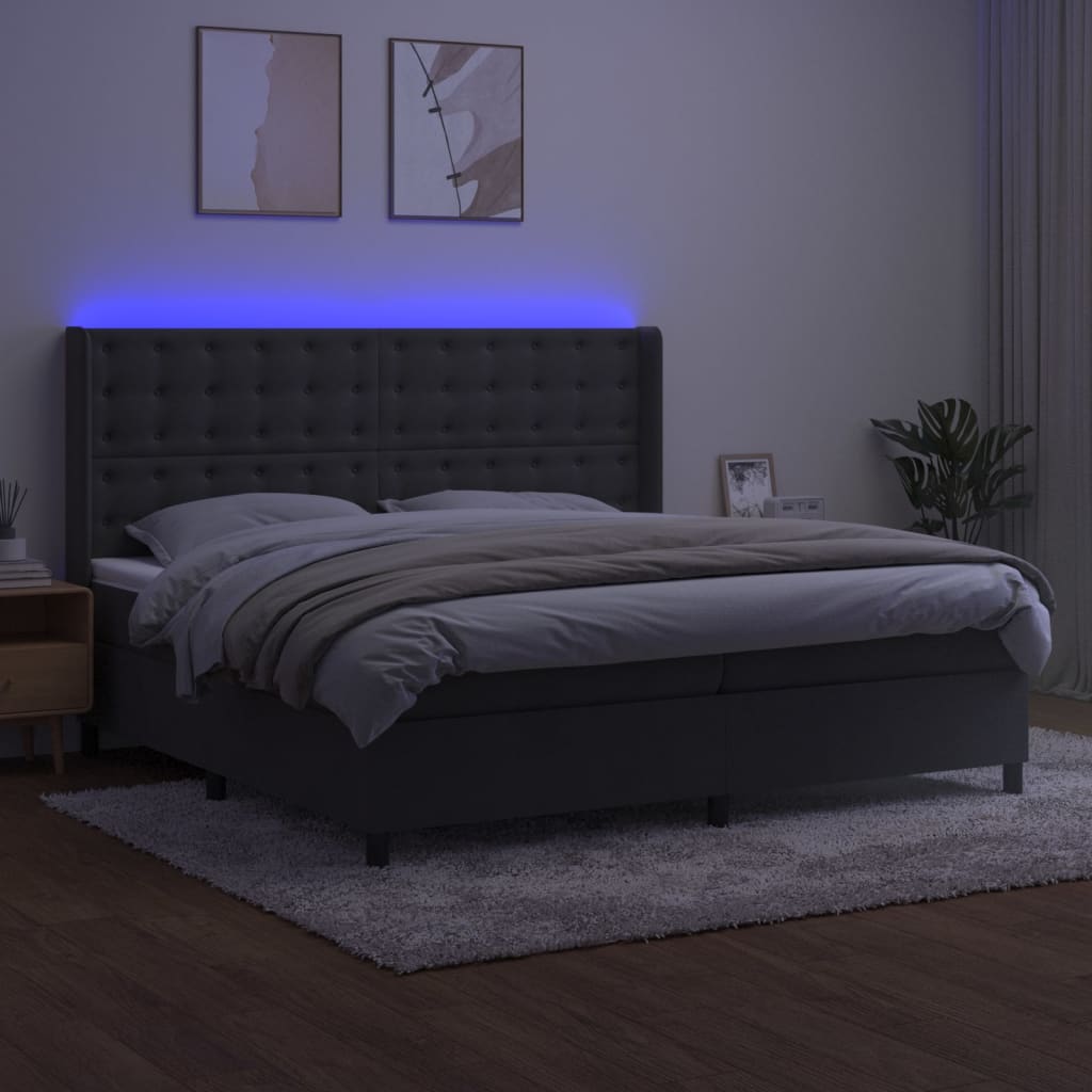 Κρεβάτι Boxspring με Στρώμα & LED Σκ. Γκρι 200x200εκ. Βελούδινο - Pakobazaar