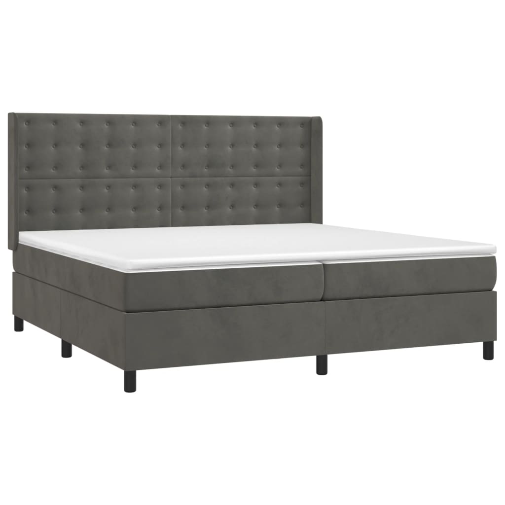Κρεβάτι Boxspring με Στρώμα & LED Σκ. Γκρι 200x200εκ. Βελούδινο - Pakobazaar