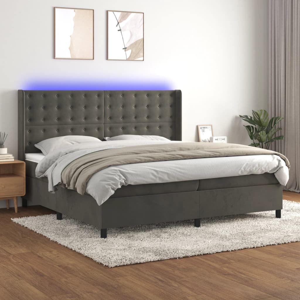 Κρεβάτι Boxspring με Στρώμα & LED Σκ. Γκρι 200x200εκ. Βελούδινο - Pakobazaar