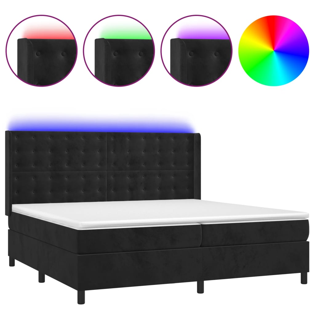 Κρεβάτι Boxspring με Στρώμα & LED Μαύρο 200x200 εκ. Βελούδινο - Pakobazaar
