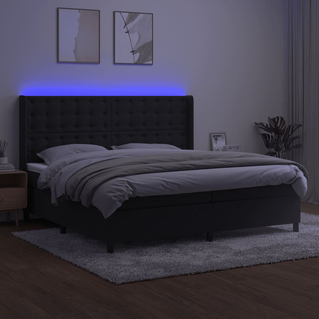 Κρεβάτι Boxspring με Στρώμα & LED Μαύρο 200x200 εκ. Βελούδινο - Pakobazaar