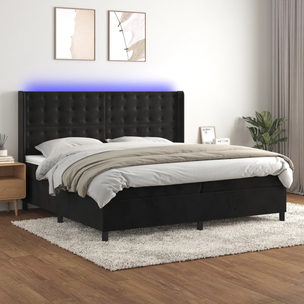 Κρεβάτι Boxspring με Στρώμα & LED Μαύρο 200x200 εκ. Βελούδινο - Pakobazaar
