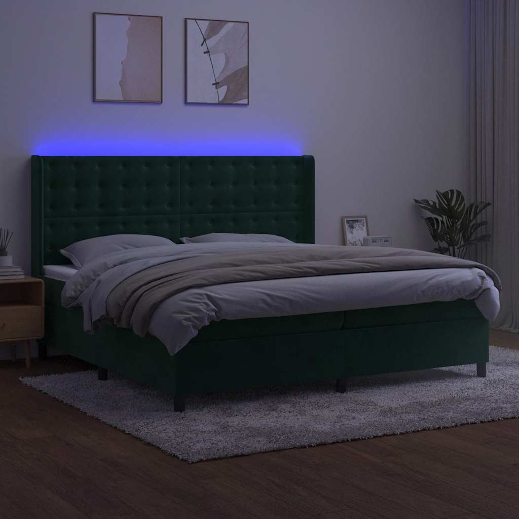 Κρεβάτι Boxspring με Στρώμα & LED Σκ. Πράσινο 200x200εκ Βελούδο - Pakobazaar